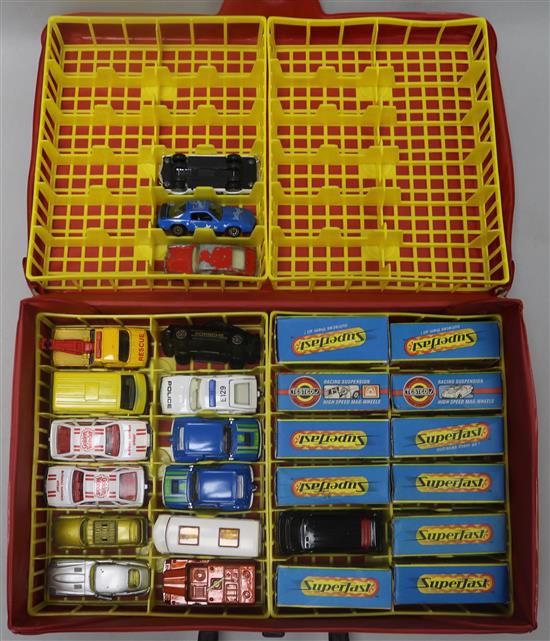 A collection of Matchbox Superfast cars, many boxed